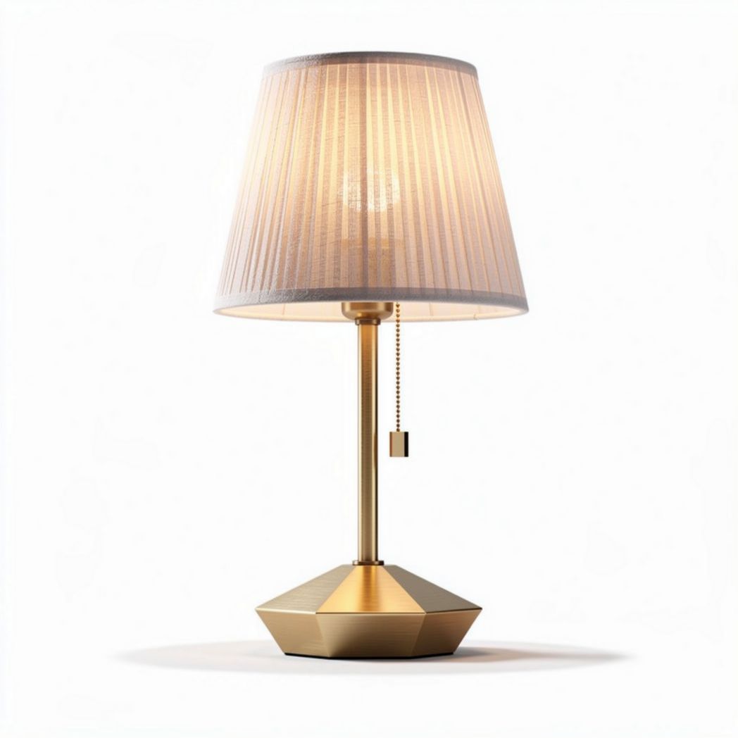 Table lamp with pleated shade and geometric base in gold finish 25 x 25 x 45cm