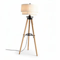 Tripod floor lamp with pleated shade and wooden base 30 x 30 x 150cm