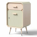 Wooden nightstand with drawer and cabinet storage in light green and beige 40 x 30 x 60cm