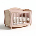 Wooden crib with pink accents and decorative carvings 120 x 60 x 80cm