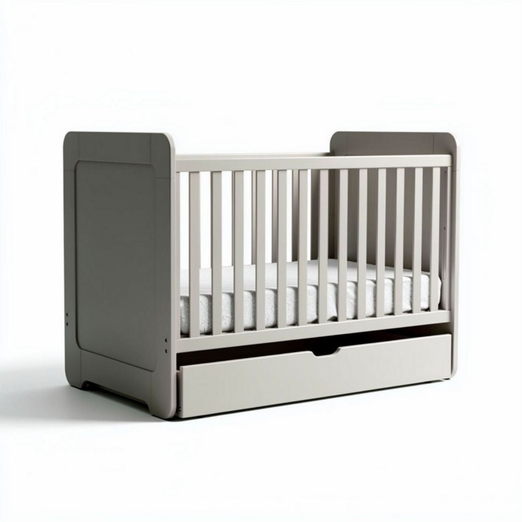 Convertible baby crib with drawer storage in light gray 120 x 60 x 90cm