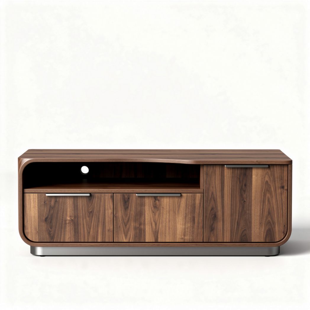 Wooden media console with storage compartments and modern design 120 x 40 x 50cm