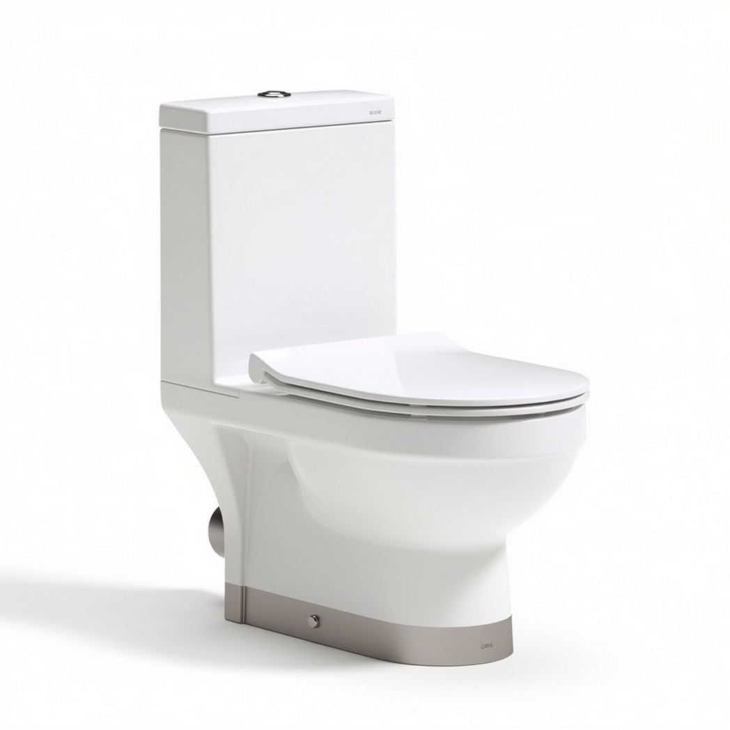 Dual flush ceramic toilet with elongated bowl and soft close seat 70 x 36 x 80cm