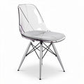 Transparent dining chair with grey cushioned seat and chrome legs 45 x 45 x 85cm